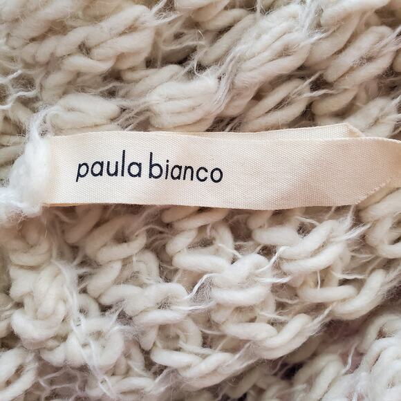 Paula Bianco Wool Blend Chunky Loose Open Knit Infinity Scarf Ivory Neutral Soft - Picture 6 of 7